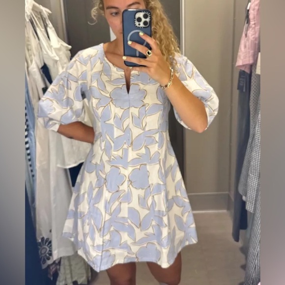 Floral White and Blue Women's Dress - Picture 7 of 11